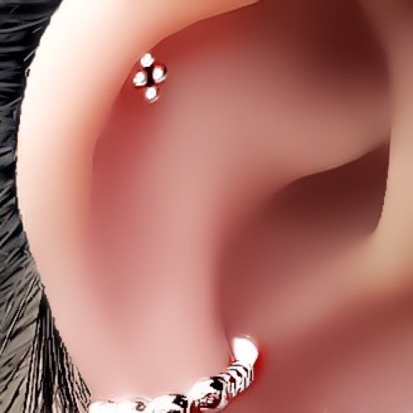 1PC 925 Sterling Silver Quad Bead Stud Earring Cartilage Upper Ear Hex Piercing - Picture 3 of 6